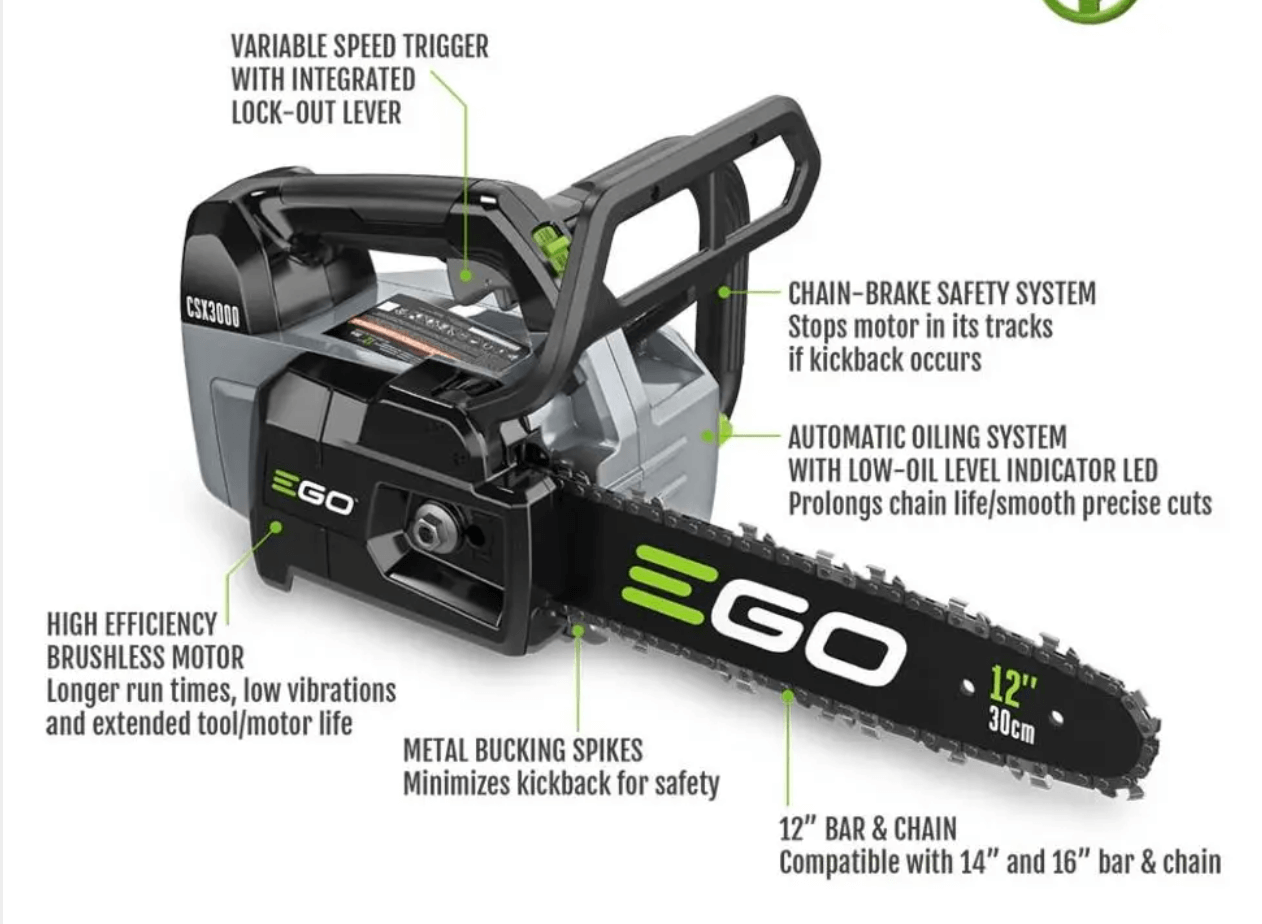 EGO Model CSX3003 Battery G3 5Ah battery and 550W charger Condition New Main Category Chainsaw CSX3003 