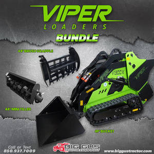 Viper Loaders Model V1300X Mini Skid Steer Bundle Color Green Engine Yanmar Diesel Horsepower 24 Fuel Type Diesel Status Available Recommendations 2025 Viper Loaders V1300X Mini Skid Steer Grapple & Tiller Bundle 2 Mini Skid Grapple Tiller New Skid Steer Loader 2025 Viper Loaders V1300X Mini Skid Steer Mega Bundle Viper Skid Mega Bundle New Skid Steer Loader 2025 Viper Loaders V1300X Mini Skid Steer & Forks V1300x Mini Skid  Forks New Skid Steer Loader 2025 JCB 270T 270T New Skid Steer Loader Advertised pricing excludes applicable taxes title and licensing V1300X Mini Skid Steer Bundle Color Green Engine Yanmar Diesel Horsepower 24 Fuel Type Diesel Status Available Recommendations 2025 Viper Loaders V1300X Mini Skid Steer Grapple 