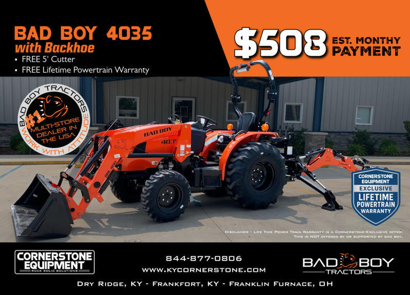 Bad Boy Model 4035 with Backhoe Vehicle Type Tractor Category Compact Payments Get an Estimate for Your Payment Payment Frequency 4035 with Backhoe Vehicle Type Tractor Category Compact Payments Get an Estimate for Your Payment Payment Frequency 