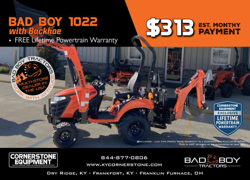 Bad Boy Model 1022 with Backhoe Vehicle Type Tractor Category Sub Compact Payments Get an Estimate for Your Payment Payment Frequency 1022 with Backhoe Vehicle Type Tractor Category Sub Compact Payments Get an Estimate for Your Payment Payment Frequency 