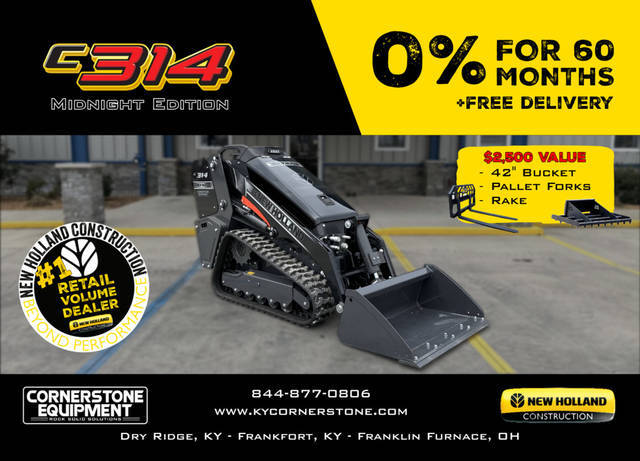 New Holland Construction Model C314 Mini Track Loader Midnight Edition Vehicle Type Track Loader Category Mini Track Loaders Payments Get an Estimate for Your Payment Payment Frequency C314 Mini Track Loader Midnight Edition Vehicle Type Track Loader Category Mini Track Loaders Payments Get an Estimate for Your Payment Payment Frequency 