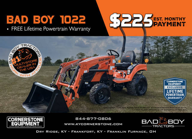 Bad Boy Model 1022 Vehicle Type Tractor Category Compact Payments Get an Estimate for Your Payment Payment Frequency 1022 Vehicle Type Tractor Category Compact Payments Get an Estimate for Your Payment Payment Frequency 