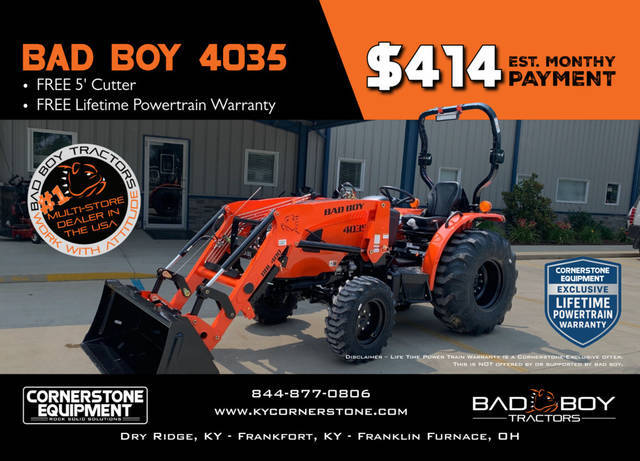 Bad Boy Model 4035 Vehicle Type Tractor Category Compact Payments Get an Estimate for Your Payment Payment Frequency 4035 Vehicle Type Tractor Category Compact Payments Get an Estimate for Your Payment Payment Frequency 