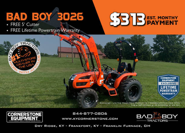 Bad Boy Model 3026 Vehicle Type Tractor Category Compact Payments Get an Estimate for Your Payment Payment Frequency 3026 Vehicle Type Tractor Category Compact Payments Get an Estimate for Your Payment Payment Frequency 
