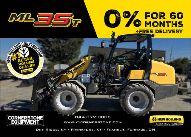 New Holland Construction Model ML35T Vehicle Type Loader Category Small Articulated Loader Payments Get an Estimate for Your Payment Payment Frequency ML35T is suitable for landscapers focused on clearing sidewalks or fenced-in areas with limited space. Machine length without a bucket comes in at 160.1 inches 