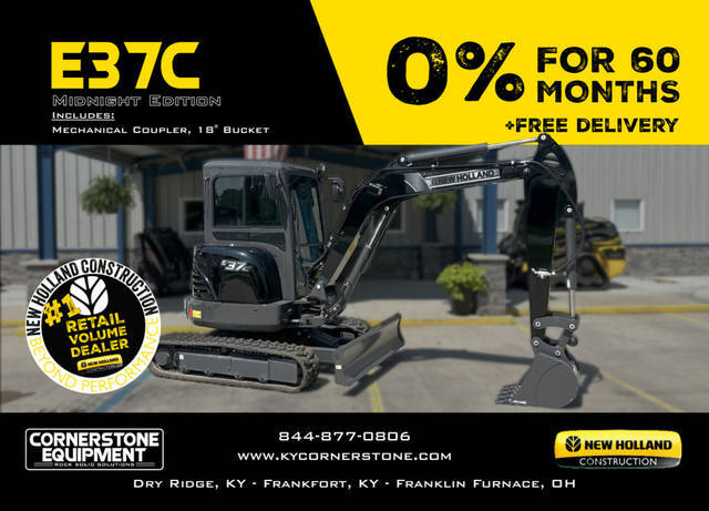 New Holland Construction Model Mini Excavators E37C Midnight Edition Vehicle Type Excavator Category Mini Payments Get an Estimate for Your Payment Payment Frequency suited for any job. Leverage a New Holland mini excavator for landscaping 