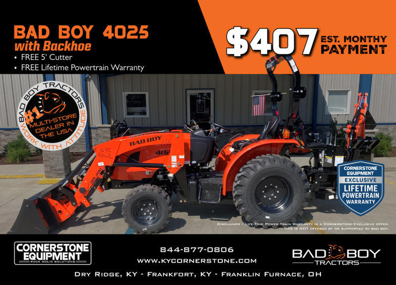 Bad Boy Model 4025 with Backhoe Vehicle Type Tractor Category Compact Payments Get an Estimate for Your Payment Payment Frequency 4025 with Backhoe Vehicle Type Tractor Category Compact Payments Get an Estimate for Your Payment Payment Frequency 