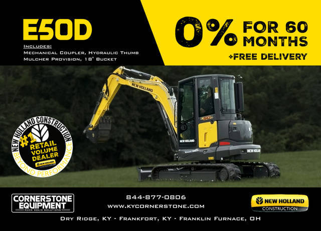 New Holland Construction Model Mini Excavators E50D Vehicle Type Excavator Category Excavator Payments Get an Estimate for Your Payment Payment Frequency Mini Excavators E50D Vehicle Type Excavator Category Excavator Payments Get an Estimate for Your Payment Payment Frequency 